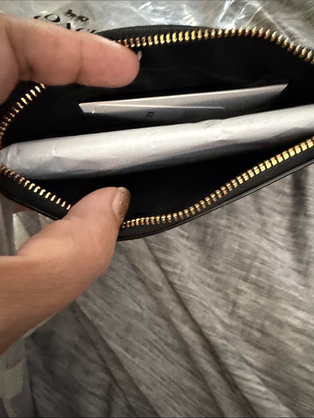 Coach Black Leather Zip Pouch with Gold Logo Accent - Picture 3 of 3